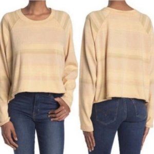 Free People Womens Baja Striped Long Sleeve Tee Shirt in Prosecco Cotton